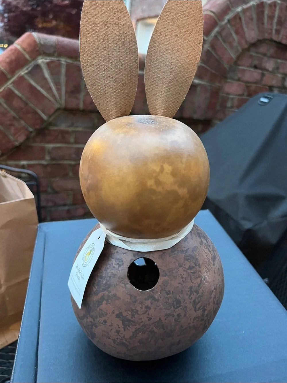 Meadowbrooke Gourds Rustic Brown Bunny Accent with Cream Ribbon, NWT